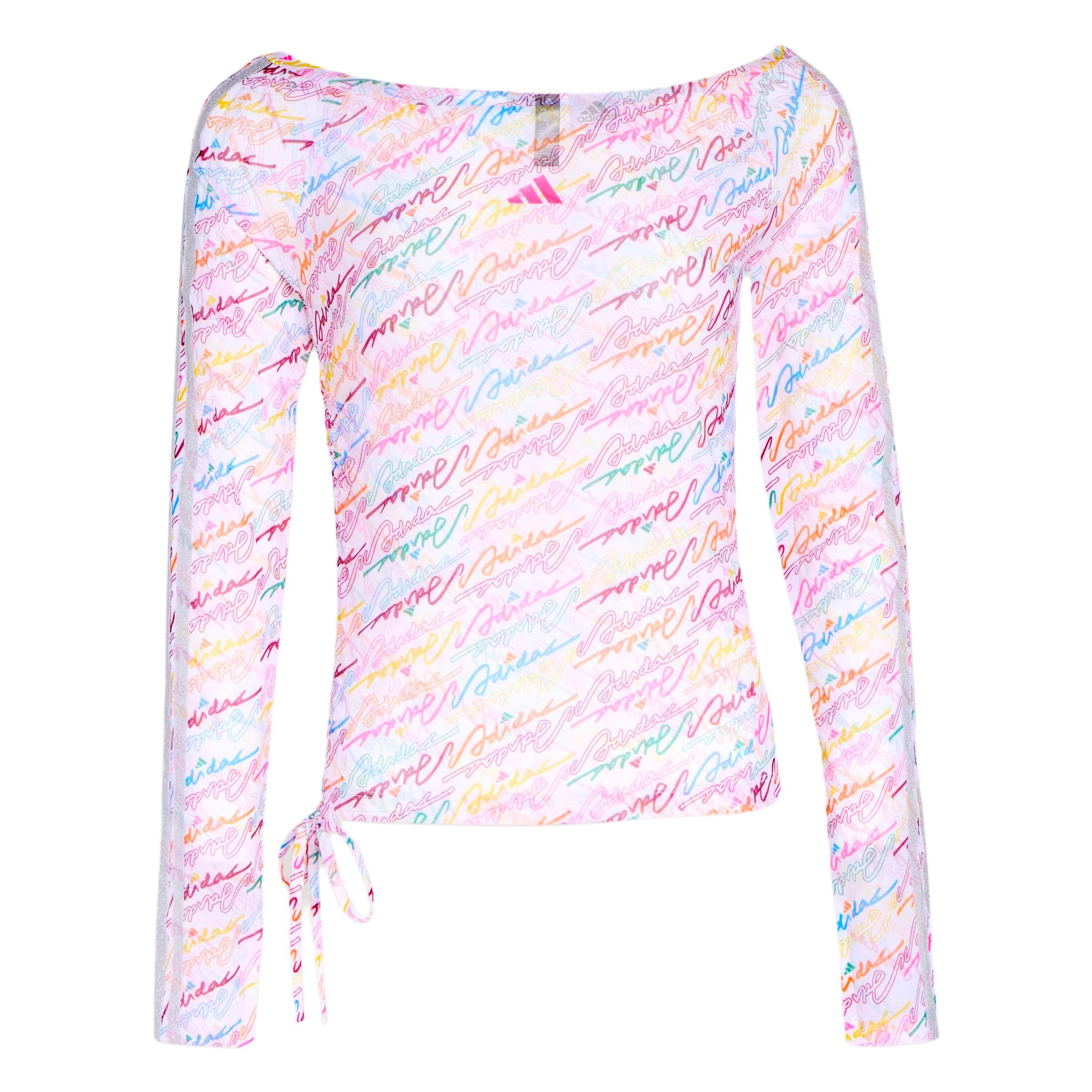 Adidas Dance Mesh Striped Fitted Long Sleeve T-Shirt Women tops KR7600 S