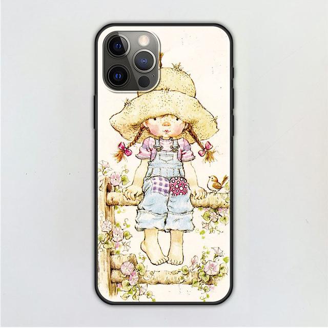 Etui na telefon komórkowy dla iPhone 14 12 Mini 11 Pro X Xs Max Xr 8 7 6 6s Plus Czarne TPU Fundas Silikonowe Capa Wzór Sarah Kay