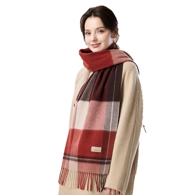 JIUMU Women's Pure Wool Red Scarf