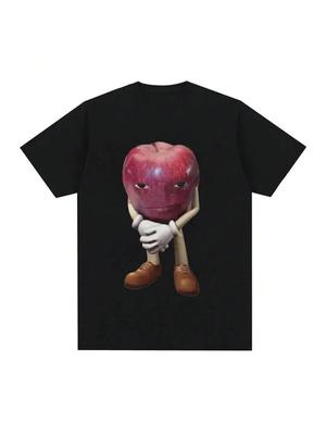 Funny Me Asf Apple With Face Meme T Shirt Unisex Fashion High Quality T Shirts Men Retro Casual Short Sleeve T-Shirt Tops