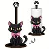 Wooden Base Black Cat Tissue Holder Desktop Decoration Cartoon Roll Paper Standing Rack Cute Food Wrap Storage Rack Bathroom