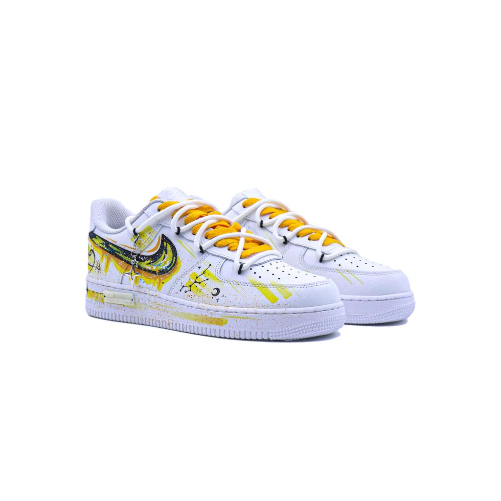 Nike Air Force 1 Antiscivolo Resistenti all'Abrasione Basse Scarpe da Skateboard Unisex Bianco Giallo CW2288-111(Team779-)