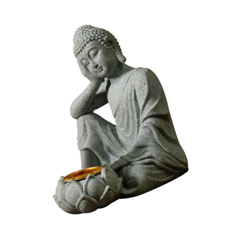 Buddhas Stone Figurine Sculpture with Tealight Slot Incenses Holder Spiritual Decors Meditation Statue Desktop Ornament