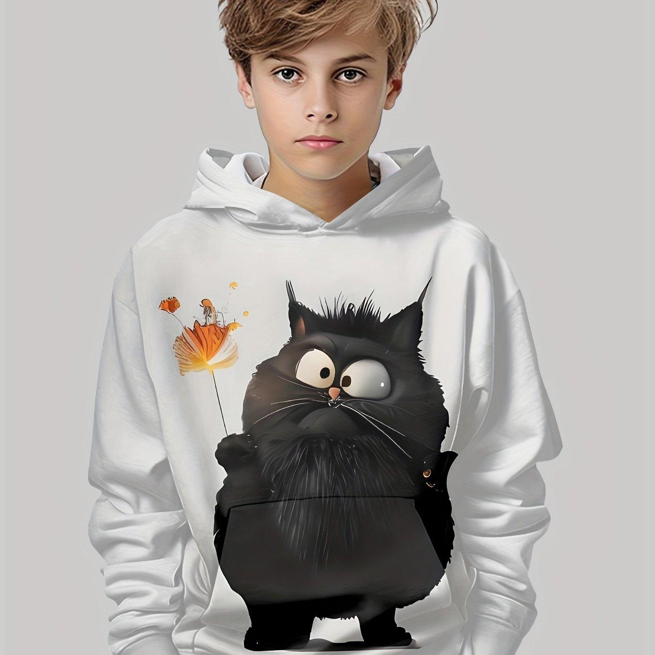 

Детская одежда Толстовки с капюшоном с длинным рукавом Детская толстовка с рисунком из мультфильма Детская мода с принтом кота Летняя одежда для девочек Топ для мальчиков 140CM