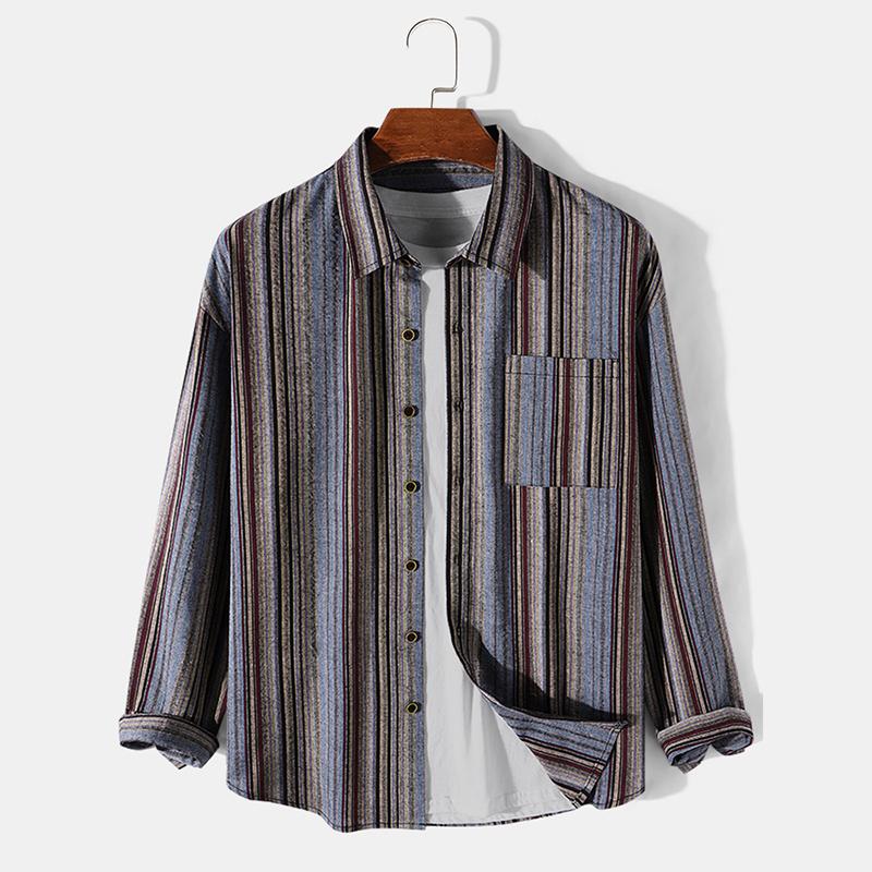 

Мужские рубашки с длинными рукавами и лацканами на шее, полосатые нагрудные карманы