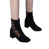 Fashion boots 2025 autumn and winter new black matte leather ethnic style embroidered pointed middle heel retro embroidered boots
