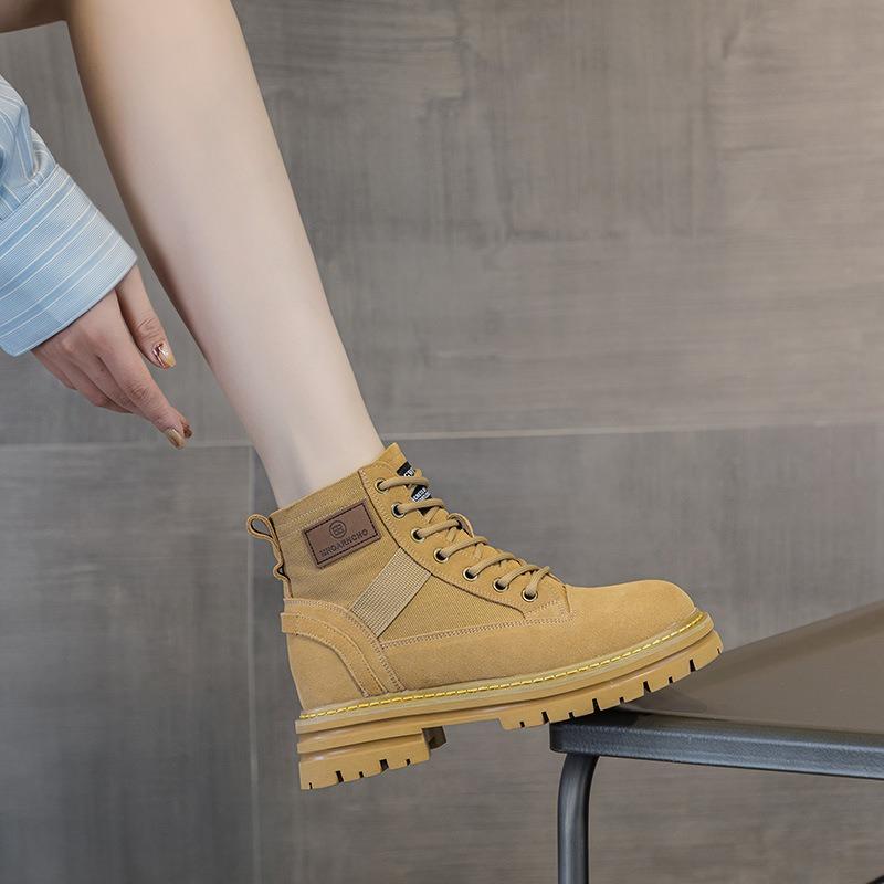 Martin boots women's new winter velvet leather inner heightening tooling boots spring and autumn single boots yellow platform short boots