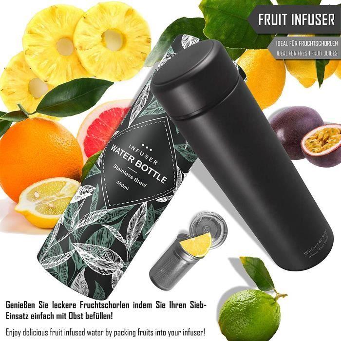 Bouteille Thermos Infuseur à Thé - 450ML - Acier Inoxydable - Couleur Noir - Double Paroi