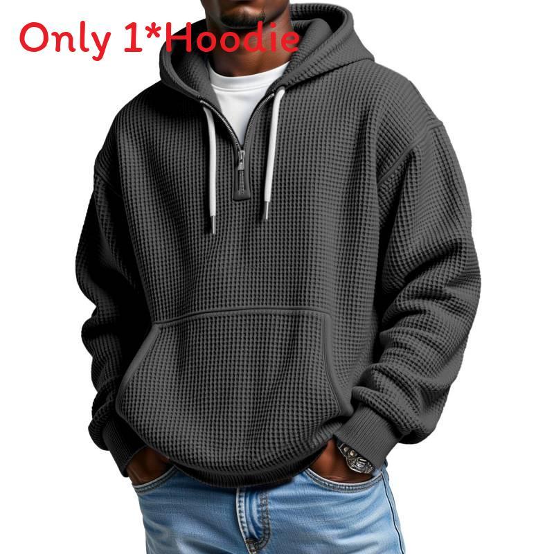 Fall Winter Fashion Mens Hoodie With Waffle Knit Fabric For Casual Streetwear