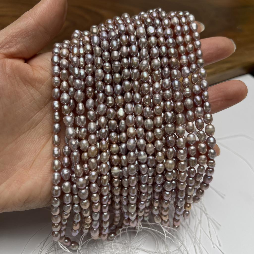 1 Strang, Künstliche Perle Lila 4-5mm, Modische Handgefertigte Reisperlen zur Schmuckherstellung DIY Halskette, Armband, Fußkettchen Zubehör Basteln Großpackung Geschenk 18cm
