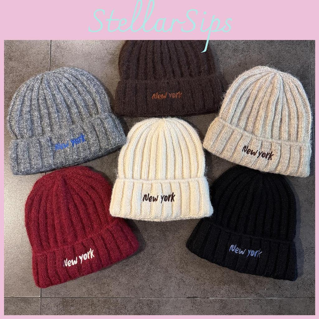 New York Lettering Knit Beanie Hat For Winter Warmth And Street Style
