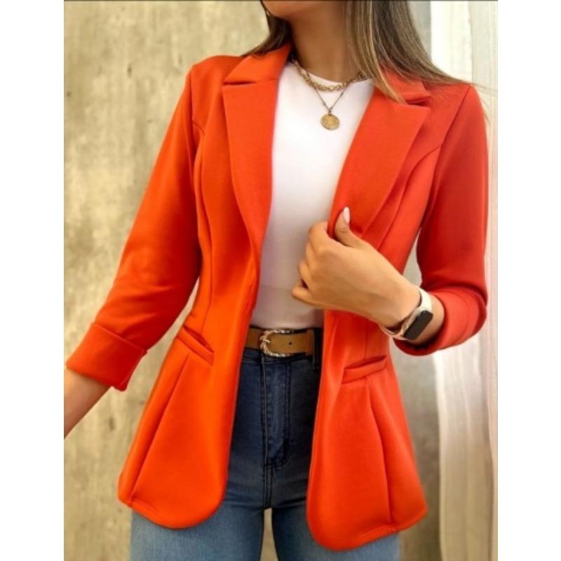 IHUASU Women's Vintage Casual Solid Color Print Autumn Winter Long Sleeve POLO Neck Jackets & Coats