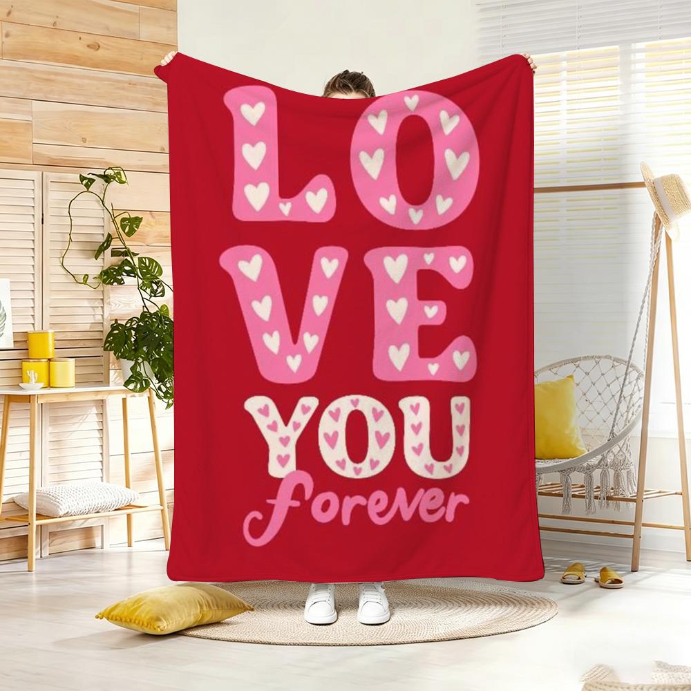 Art M-Modern LOVE Typography Throw Lightweight 240g Flannel Blanket Soft Skin-friendly for Summer Cooling