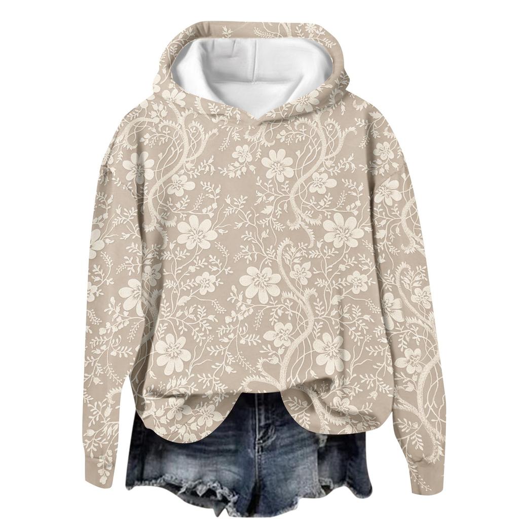 Damen-Oberteile, Sweatshirt, bedruckt, Rundhalsausschnitt, mit Kapuze, lässig