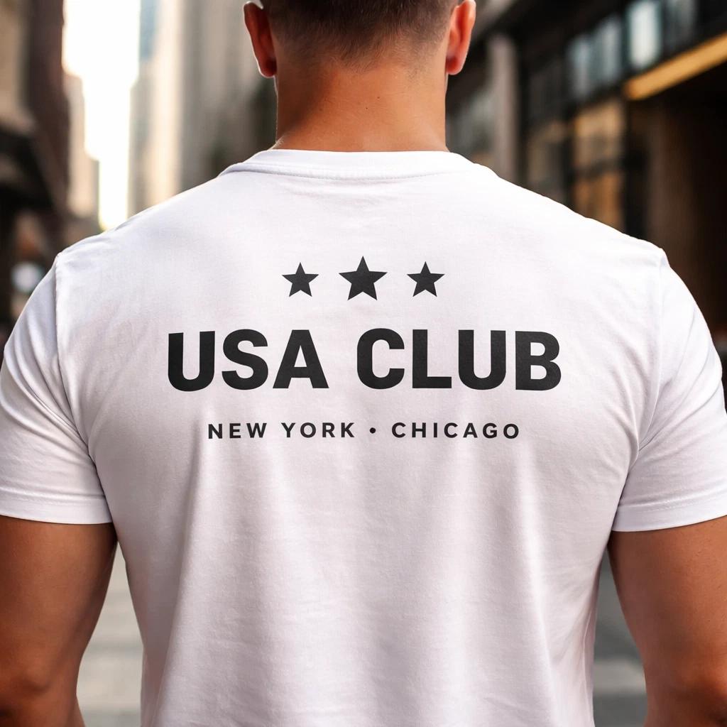 Футболка с принтом USA Club на спине | Графическая футболка New York Chicago | Минималистичный стритвир S