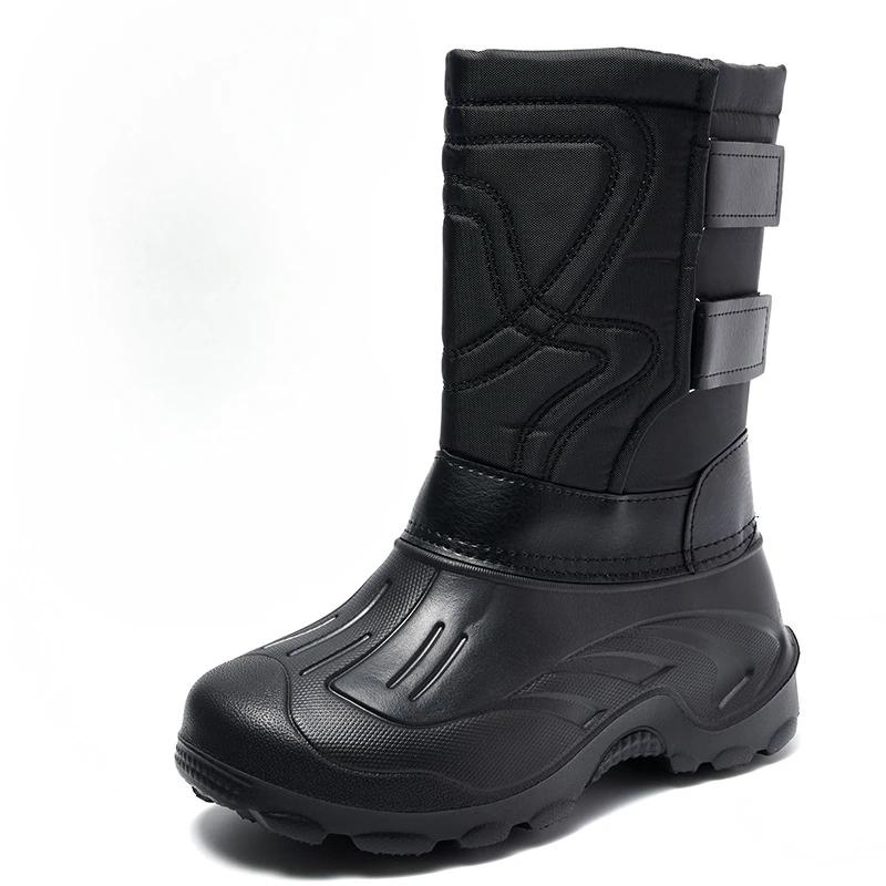 2024 thick soled EVA rain boots men's plush warm snow boots waterproof and cold resistant cotton shoes