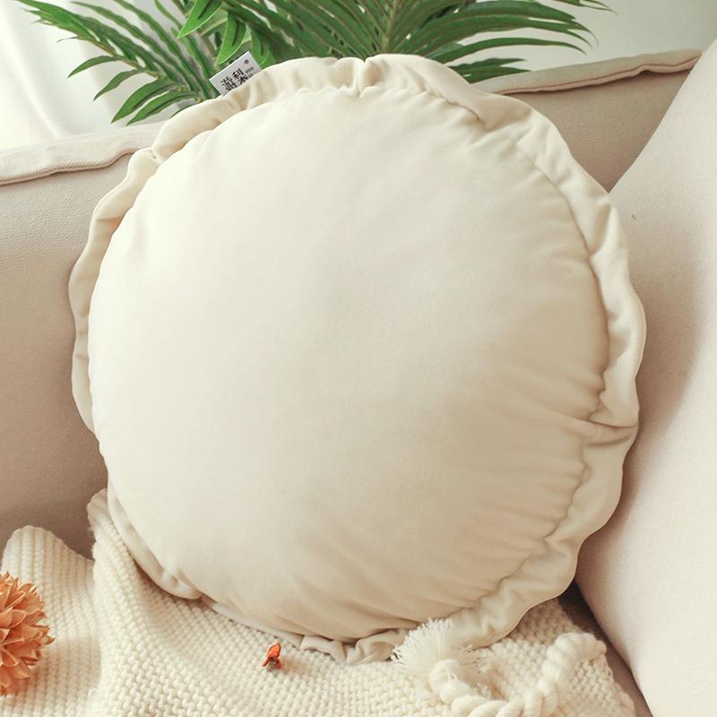 Ins Nordic Simple Round Cushion Cute Sofa Pillow Super Soft Waist Pillow Bay Window Girl Room Decor Pouf  Lace Pleated Futon