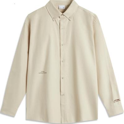 Li Ning Sports Lifestyle Series Letter Embroidery Polo Long Sleeve Casual Shirt Unisex Shirts Light-Milk-Brown ASHU489-5