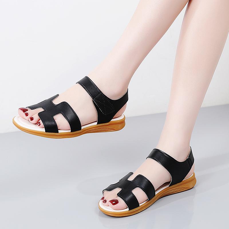 Women Black Sandals Summer White Dressy Open Toe Casual Flats Sandals Plus Size