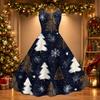 Women's Sexy Off-Shoulder Vintage Christmas Print Dress for Holiday Party