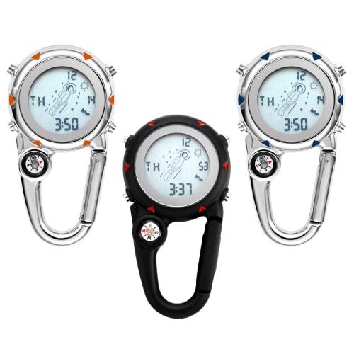 

Карманные часы Lancardo, часы-карабин со светодиодными цифрами, компас, электронный дисплей дня, календарь, будильник, водонепроницаемые, циферблат в инопланетном стиле, часы-брелок