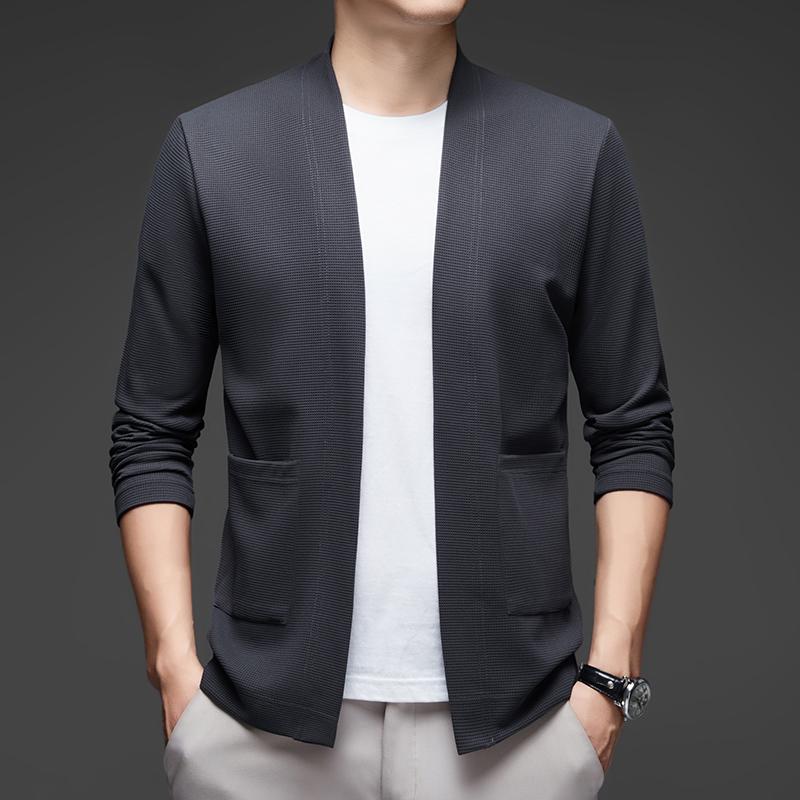 Men's Business Casual Long Sleeved Solid Color Cloak Jacket Knitted Comfortable and Fashionable All Season Versatile Top