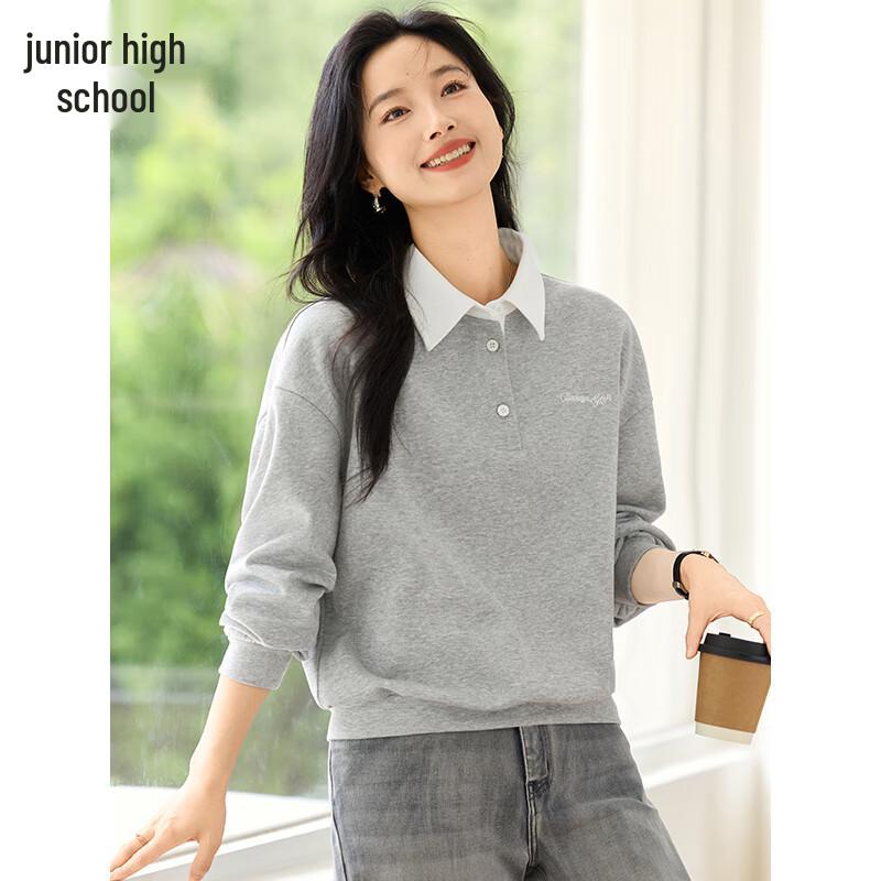 

Chushen Women s Contrast Lapel Letter Embroidery Sweatshirt S