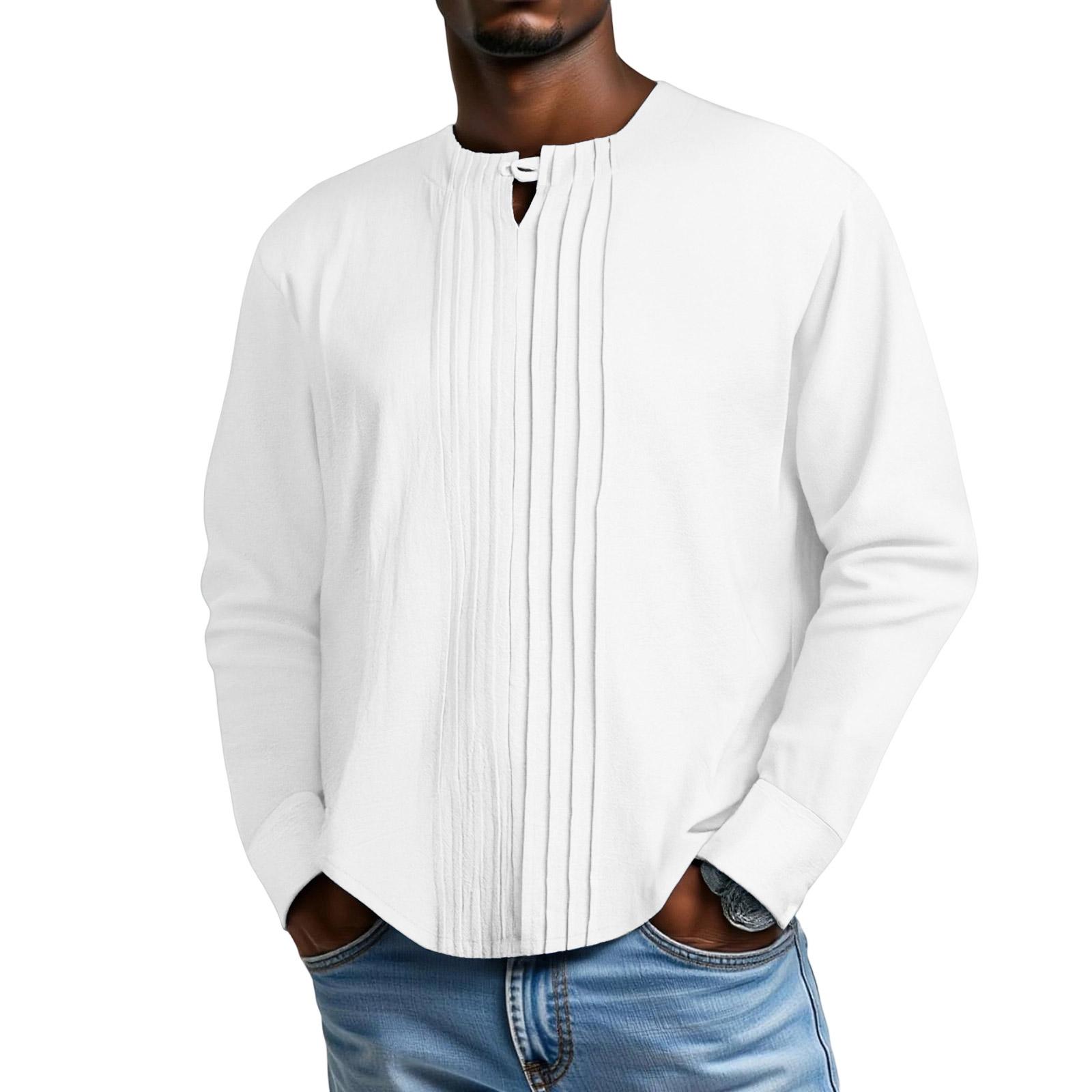 

Men s Stripes Round Neck Solid Color Versatile Shirt XL