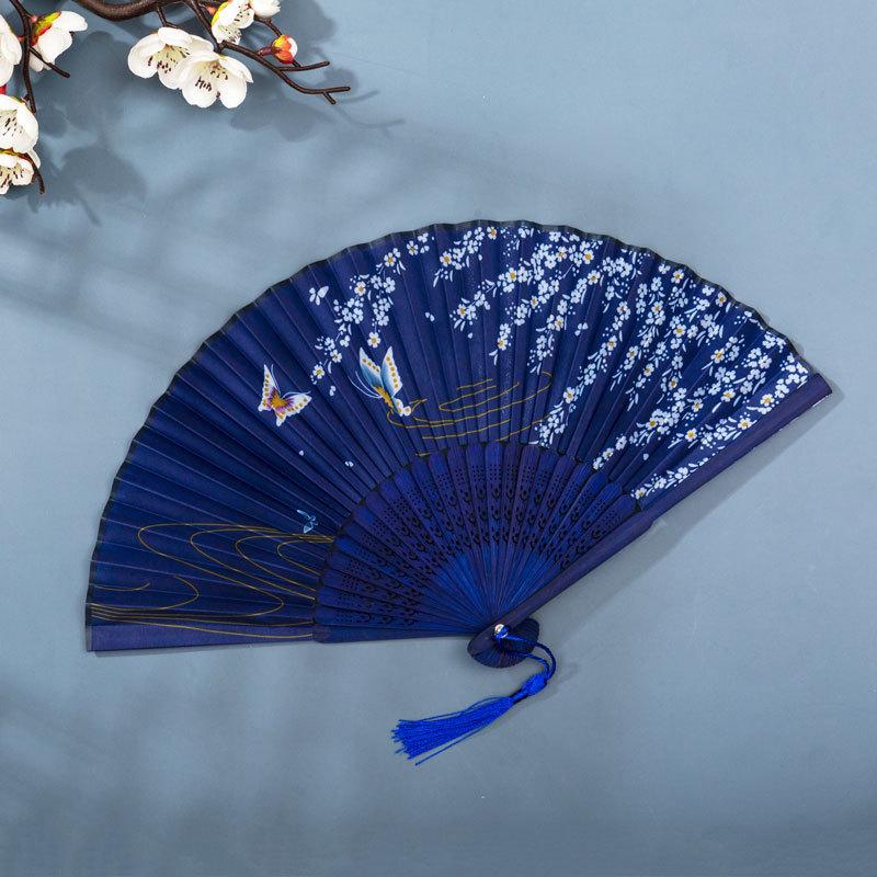 Evantai de mână pliabil din mătase vintage, evantaie chinezești din bambus, cadouri artizanale, recuzită pentru spectacole de dans pentru femei, decorațiune pentru casă