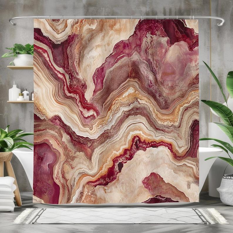 

Marbled Shower Curtain | Waterproof Fabric Bath Curtain | Luxury Bathroom Decor | Red, Beige, Burgundy, Ivory W60H190(CM)-1 Pcs