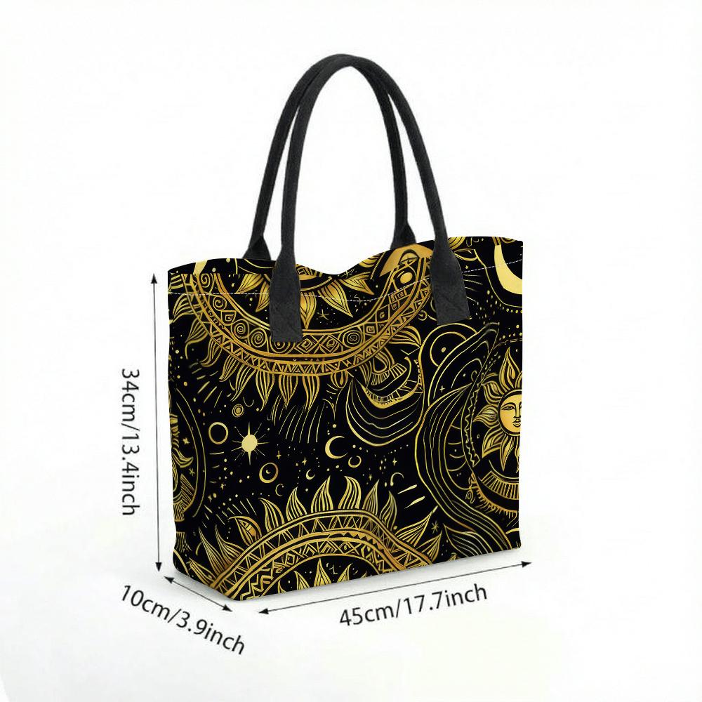 Boho Sun Moon Print Tote Bag Large Capacity Casual Shoulder Handbag for Daily Use