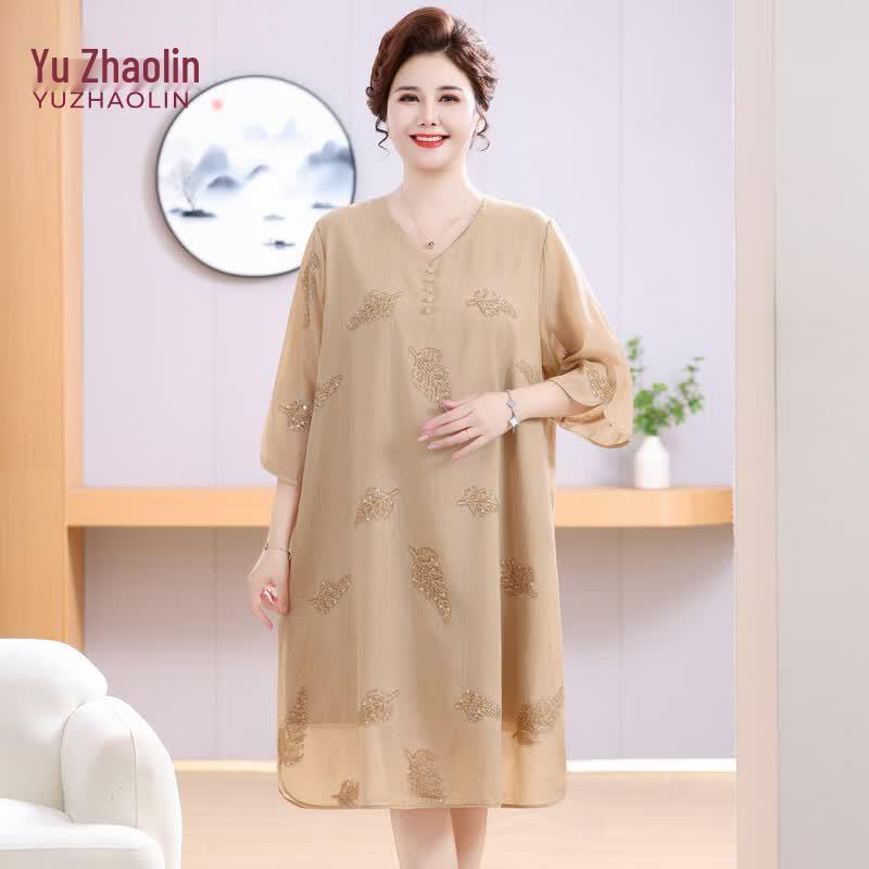 Yuzhaolin Women s V-Neck Embroidered Plus Size Midi Dress 6XL