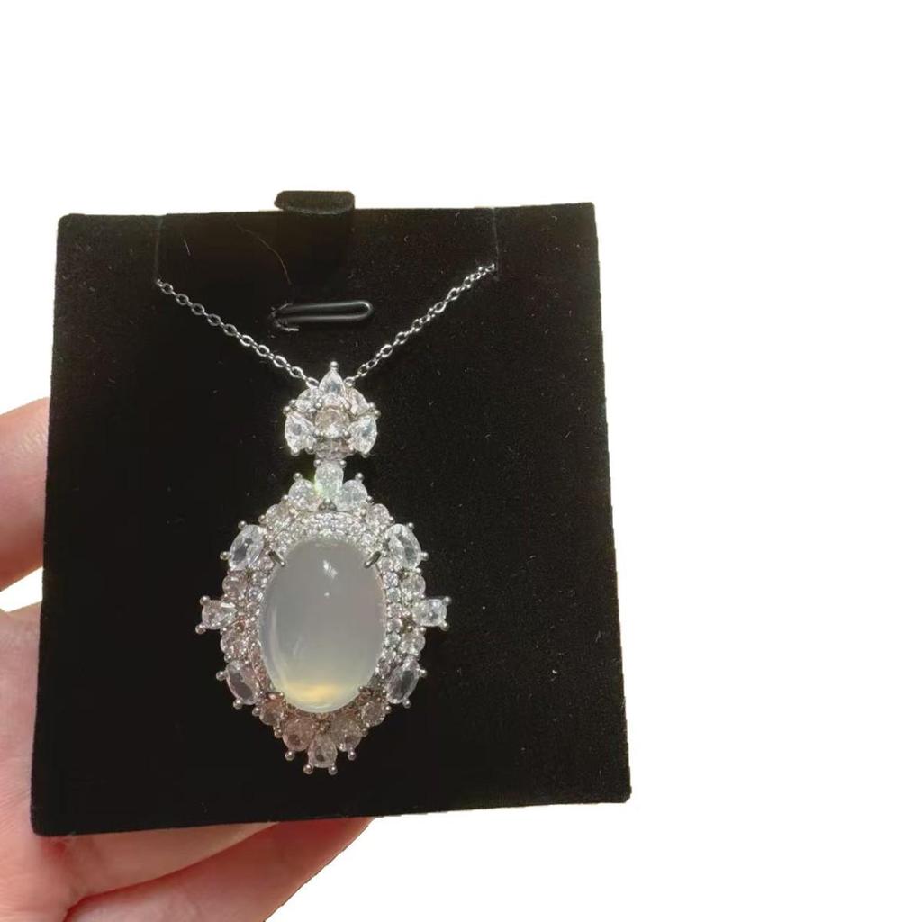 White Chalcedony & Agate Ice Type Pendant Necklace for Women