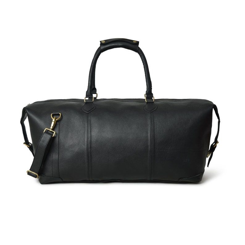 Handmade Black Leather Duffle Bag: Personalized Travel Overnight Bag
