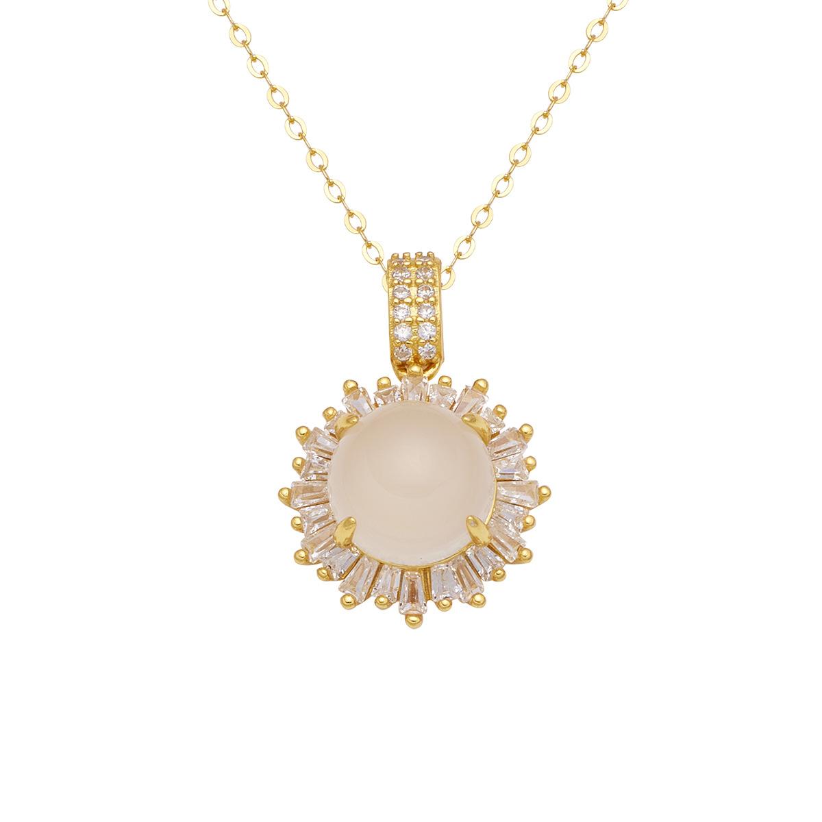 

S925 silver ice-through round agate necklace women push square zircon fashion style summer new collarbone chain jewelry 925 Silver золотий