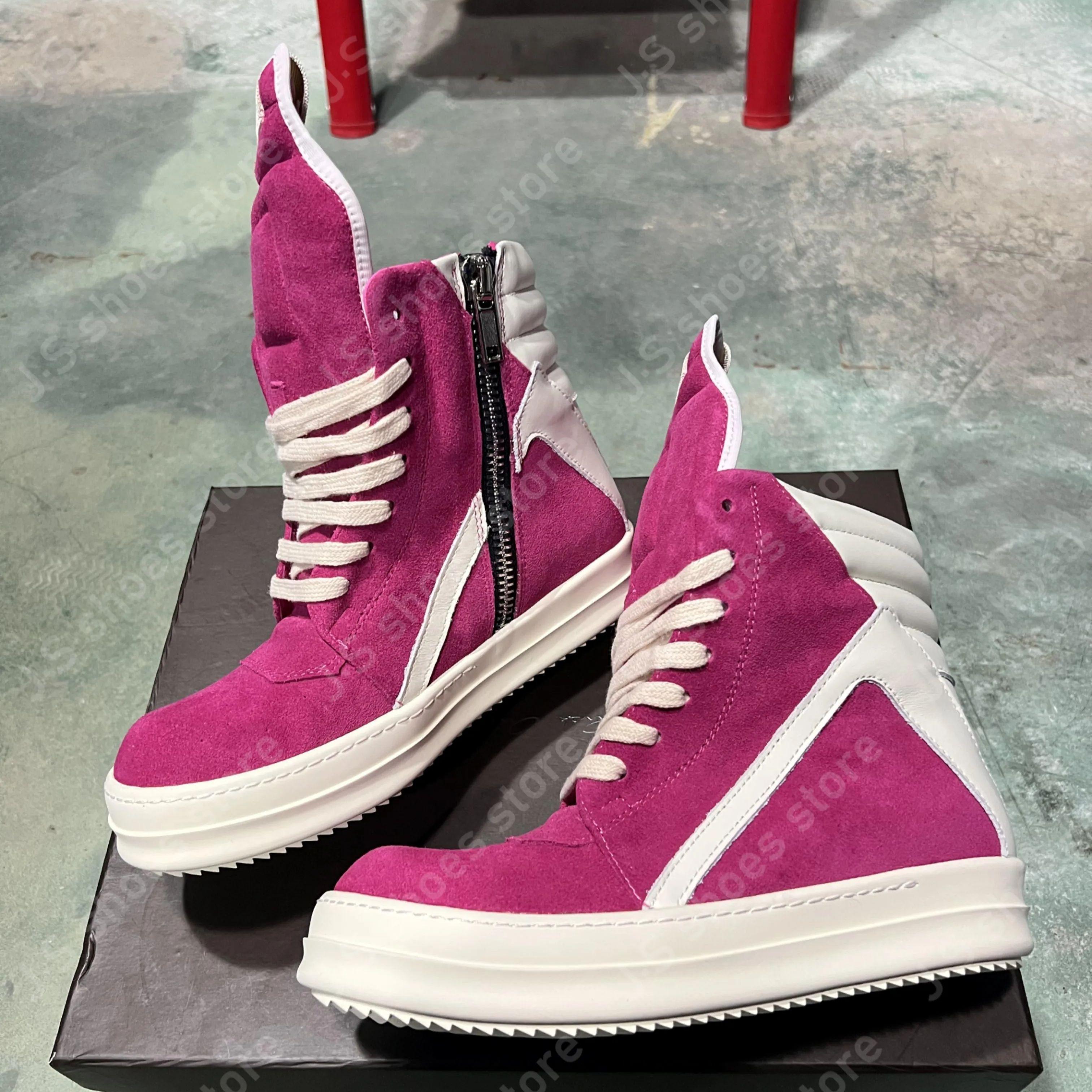 

Ro Genious Rose Pink Cow Suede High Top Shoe Geobasket Boots Cowhide Sneakers Men Shoes Zipper Women Casual Sneaker Ankle Boot 34