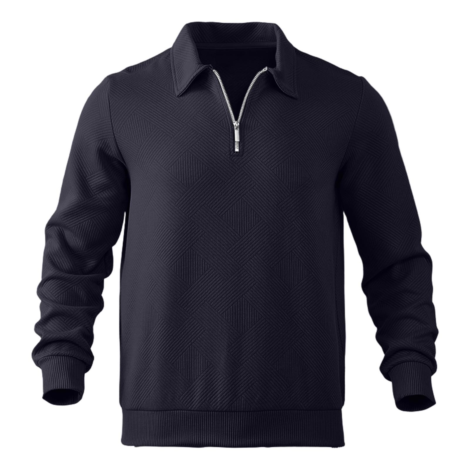 

Мужская свободная повседневная толстовка с длинными рукавами, лацканами и застежкой-молнией M тёмно-синий