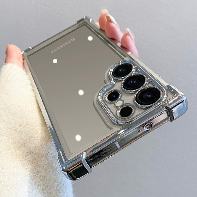 Luxury Plating HD Transparent Case For Samsung Galaxy S24 S23 S22 Ultra Plus Shockproof Armor Soft Bumper Hard Back Cover Capa