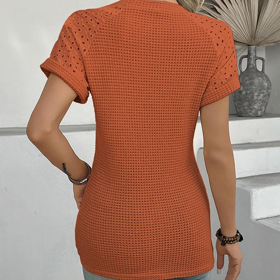 European and American Spring and Summer Round Neck Lace Patchwork Short Sleeved T-shirt Casual Top Fashionable Women's Clothing