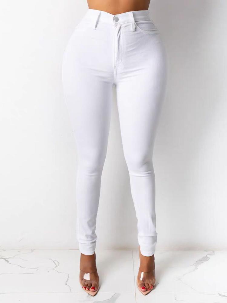 Letnie Retro Casual Dżinsy z Wysokim Stanem Kobiety Vintage Guziki Kieszenie Denim Spodnie Ołówkowe Moda Damska Szykowna Slim Streetwear Prane Spodnie