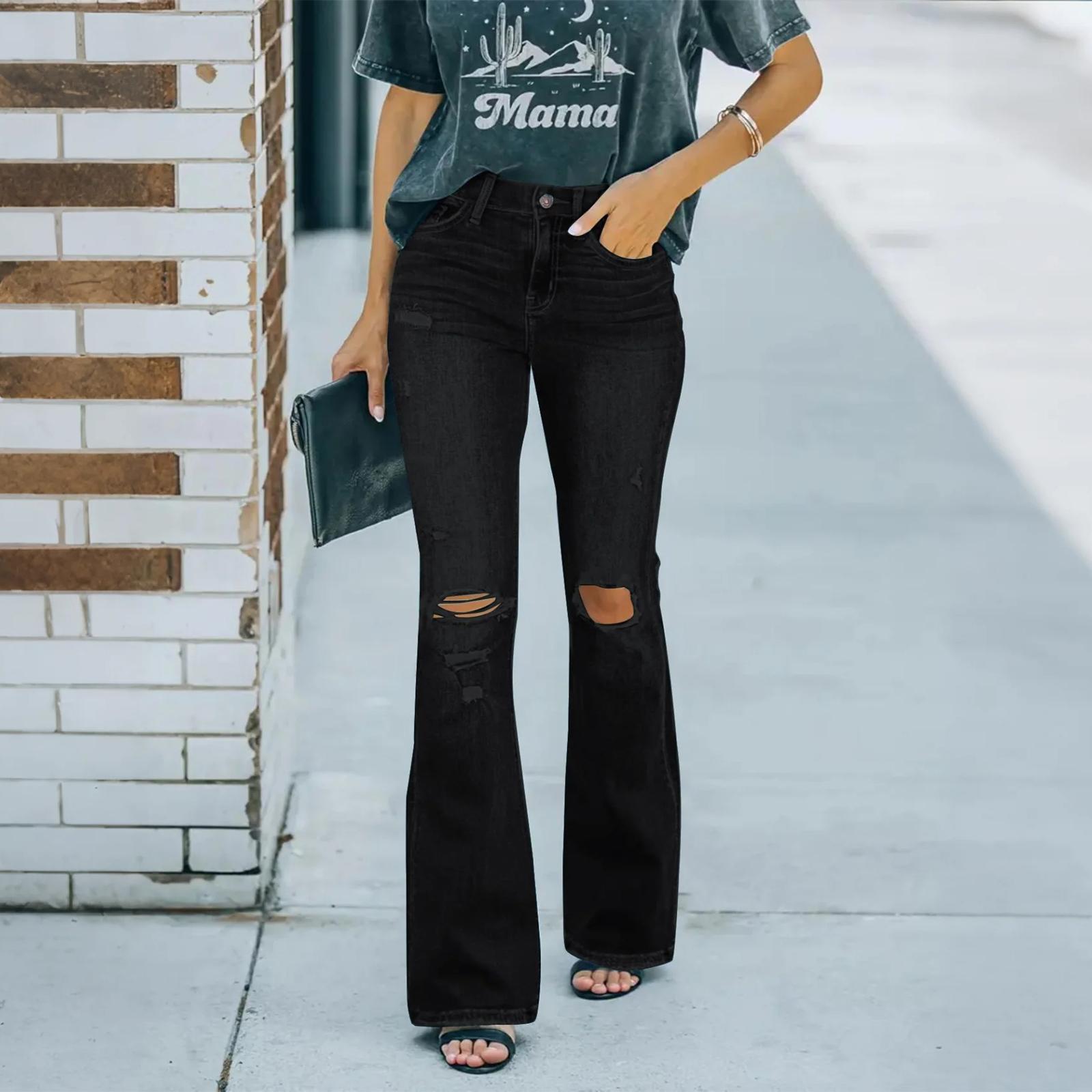 

Women s High Waist Washed Women s Jeans Fashionable Versatile Straight Leg Pants M чёрный