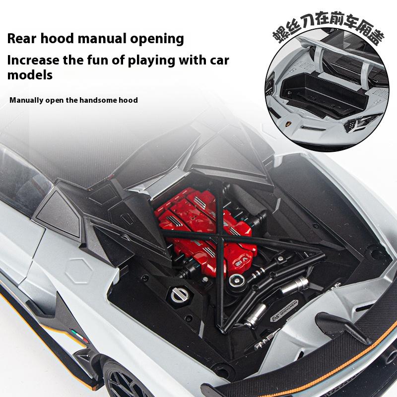 1/18 Scale Lamborghini Aventador SVJ Hidden Edition Supercar Race King Alloy Metal Diecast Model Car Sound & Light Child Toy Kids Gift