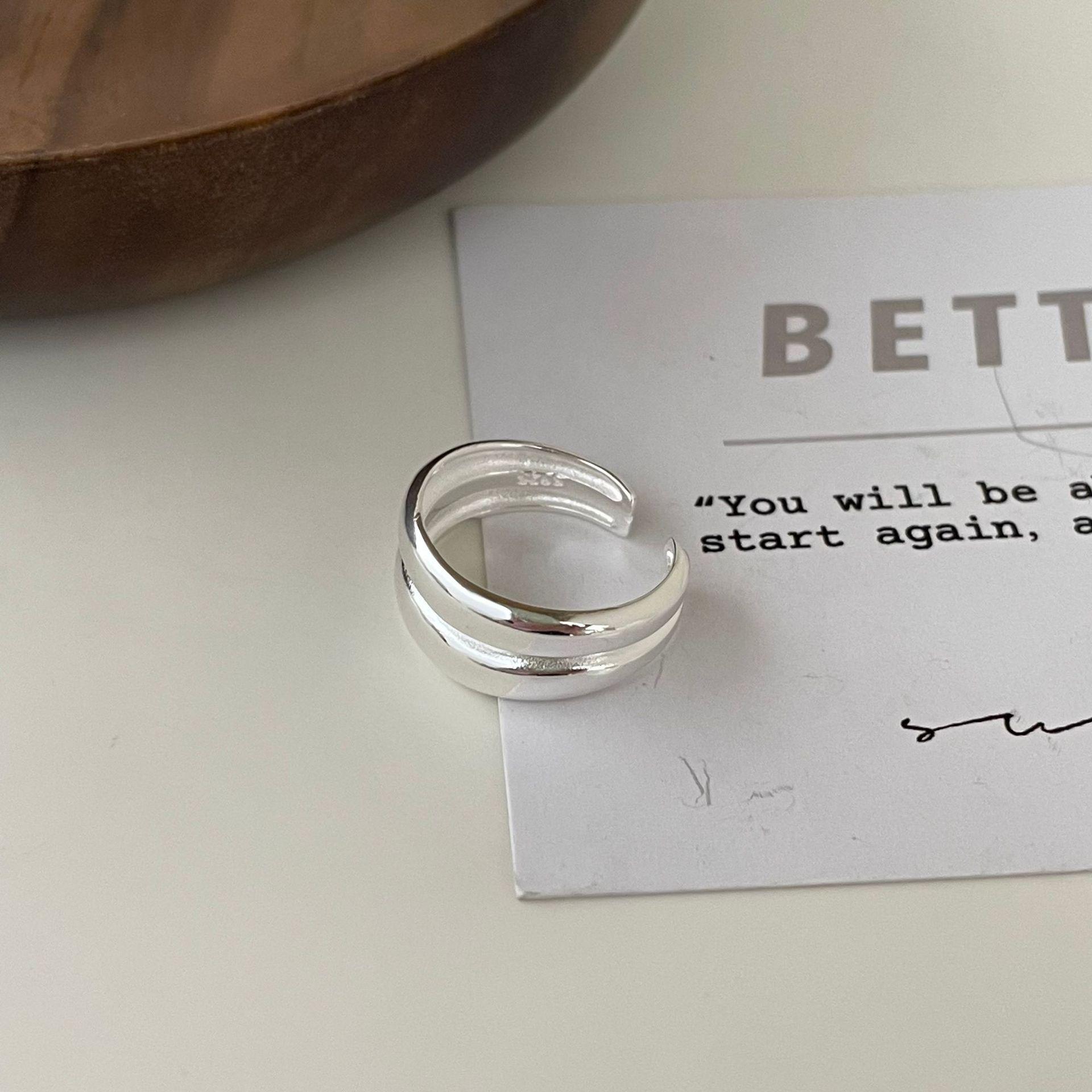 Su Chuang S925 Sterling Silver Minimalist Double-Layer Smooth Ring for Women - Versatile Stacking Style Adjustable Open Size