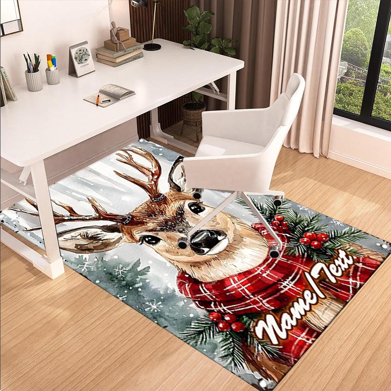 1PC Custom Name Winter Deer Plaid Theme Floor Mat Ideal for Living Room, Game Rooms, Office, Bedroom,Floor Mat Playful Design