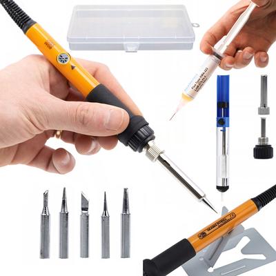 Rosfix 8-in-1 Soldering Iron with Potentiometer Rosfix Orange Pitbull OP60W + Plastic Organizer + Soldering Flux RMA-223 + Soldering Desoldering Pump