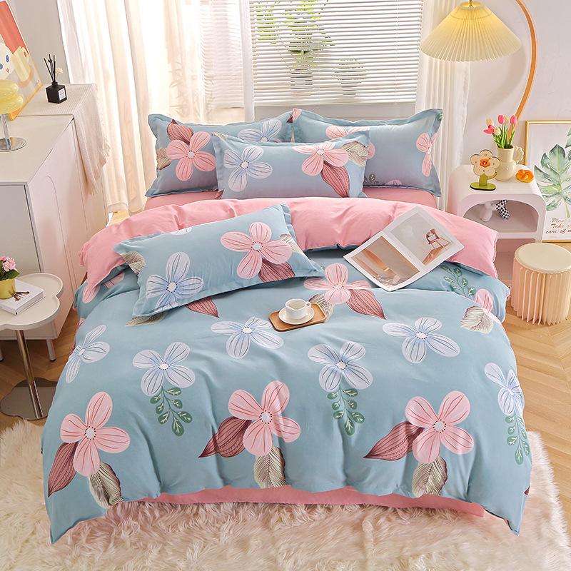Autumn Winter Pure Cotton Brushed 4 Piece Bedding Set Simple Striped Thick Bed Sheet Duvet Cover All Cotton Bed Supplies 3 Piece Set With Pillowcase