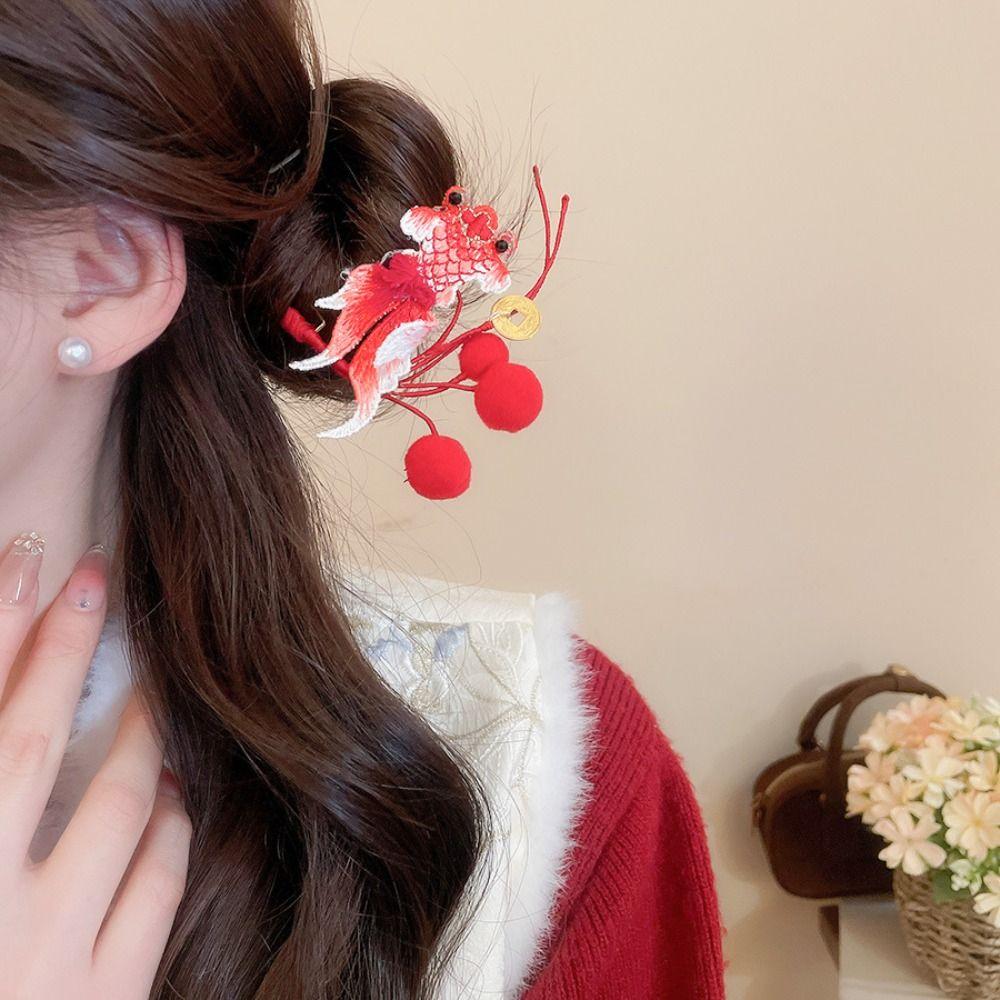 Retro Chinese Style Hair Stick Tassel Pearl Hanfu Hairpin Elegant Red Flower Hair Clip Girls