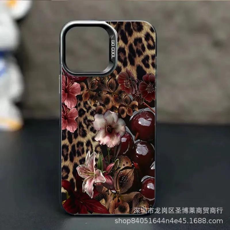 Leopard Print Cherry for Apple 15 Colored Silver iPhone14Pro Creative 11promax Matte 16 Protective Case 17