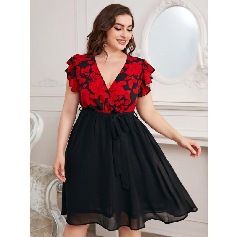 Summer Women's Dress V-Neck Large Size Fashion Printed Loose Dresses