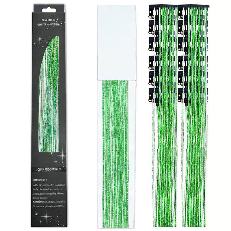 12-delt sett fargerikt hårforlengelse med lasergull tinsel hårfargeboks